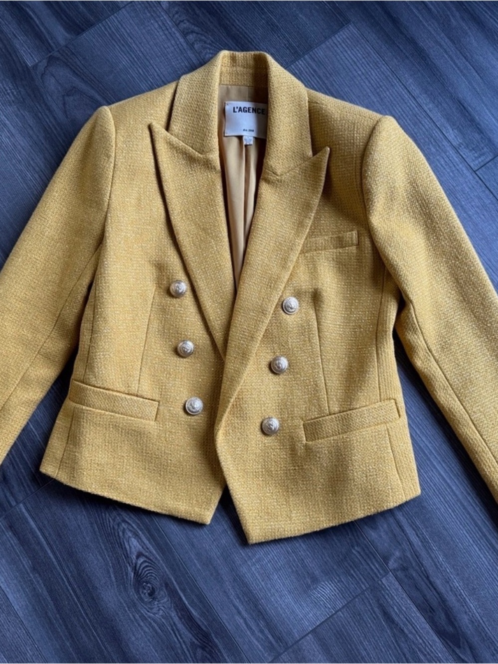 L'AGENCE Women's Mustard Yellow Double-Breasted Wool Blazer